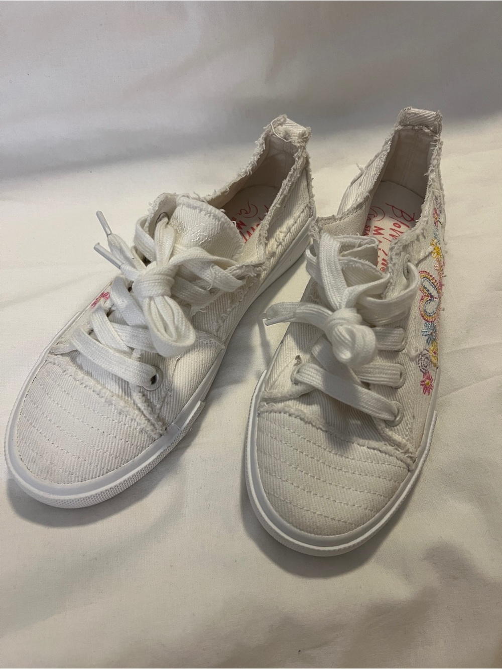 Blowfish White Canvas Sneakers with Pink & Green Floral Embroidery - Picture 2 of 8
